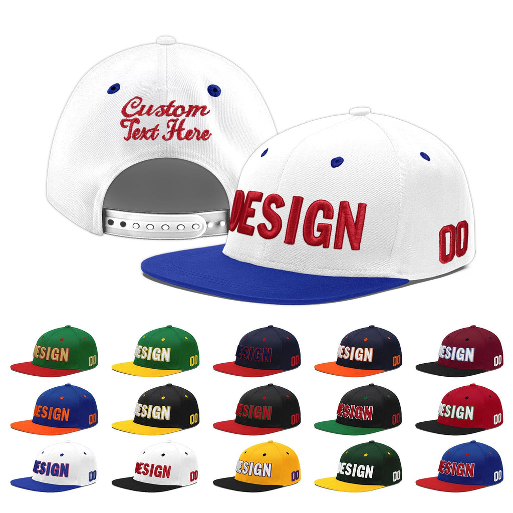 Custom White Royal Blue 3D Puff Embroidery Flat Embroidery Casual Sport Baseball Cap
