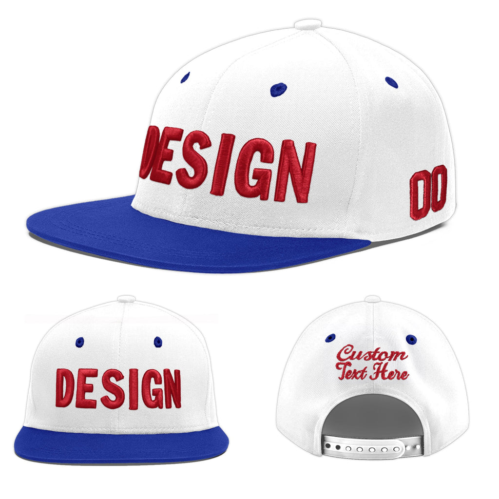 Custom White Royal Blue 3D Puff Embroidery Flat Embroidery Casual Sport Baseball Cap