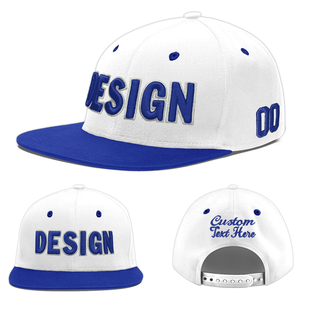 Custom White Royal Blue 3D Puff Embroidery Flat Embroidery Casual Sport Baseball Cap