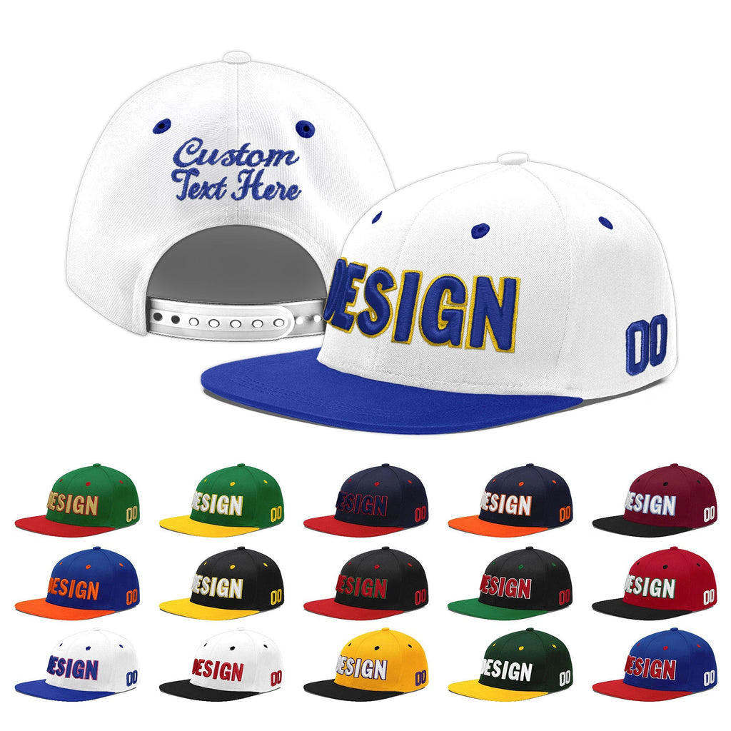 Custom White Royal Blue 3D Puff Embroidery Flat Embroidery Casual Sport Baseball Cap