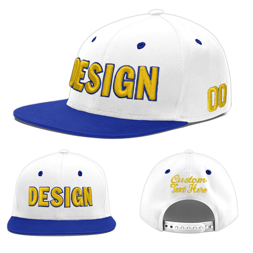 Custom White Royal Blue 3D Puff Embroidery Flat Embroidery Casual Sport Baseball Cap