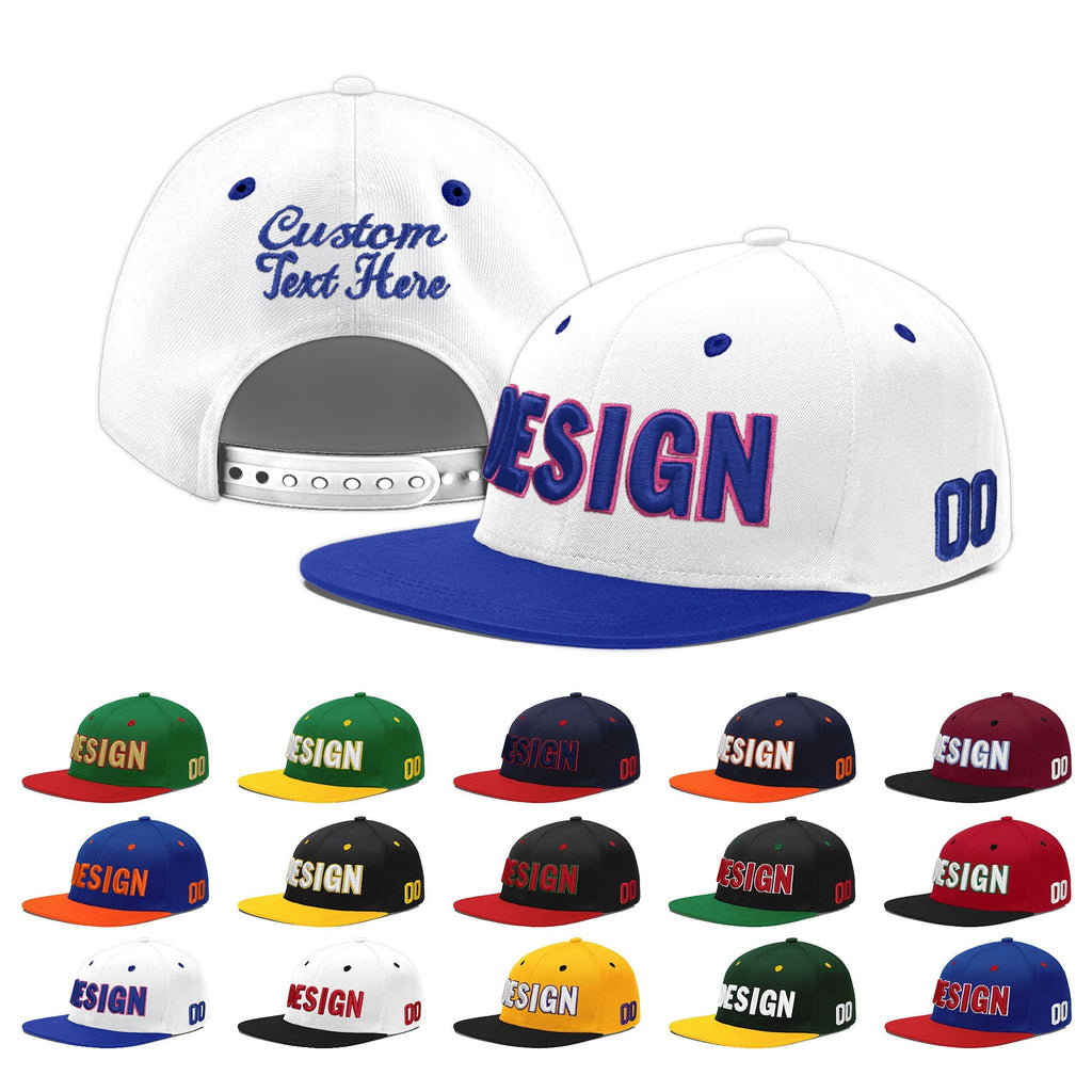 Custom White Royal Blue 3D Puff Embroidery Flat Embroidery Casual Sport Baseball Cap