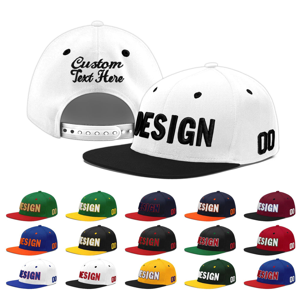 Custom White Black 3D Puff Embroidery Flat Embroidery Casual Sport Baseball Cap