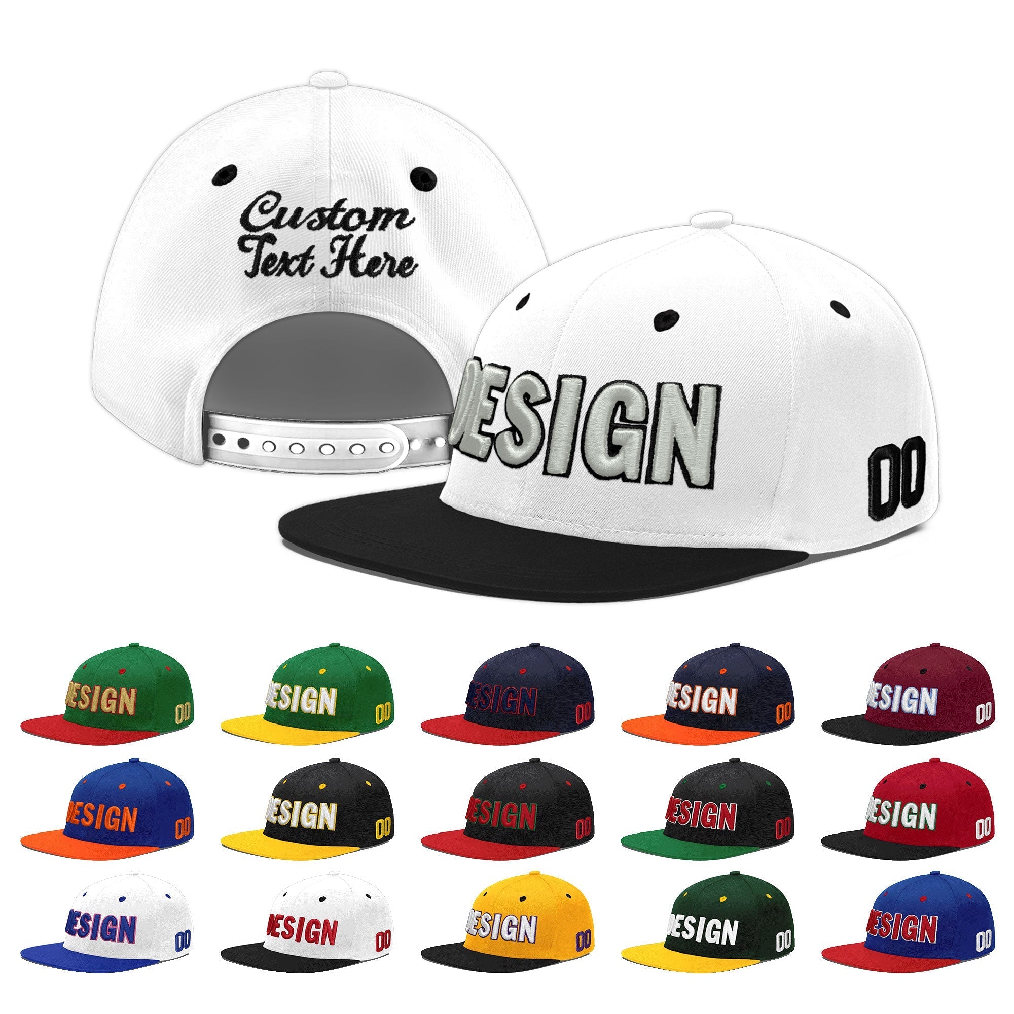 Custom White Black 3D Puff Embroidery Flat Embroidery Casual Sport Baseball Cap