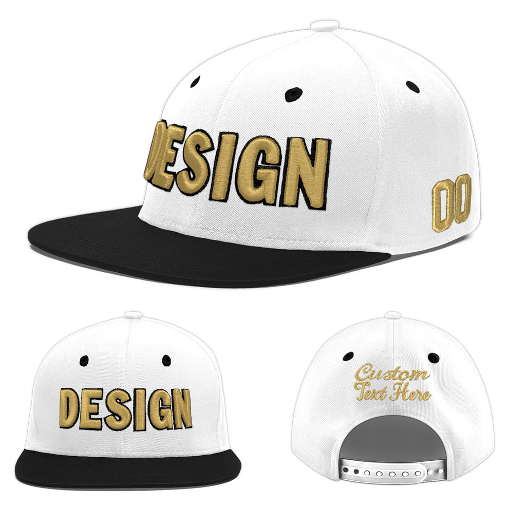 Custom White Black 3D Puff Embroidery Flat Embroidery Casual Sport Baseball Cap
