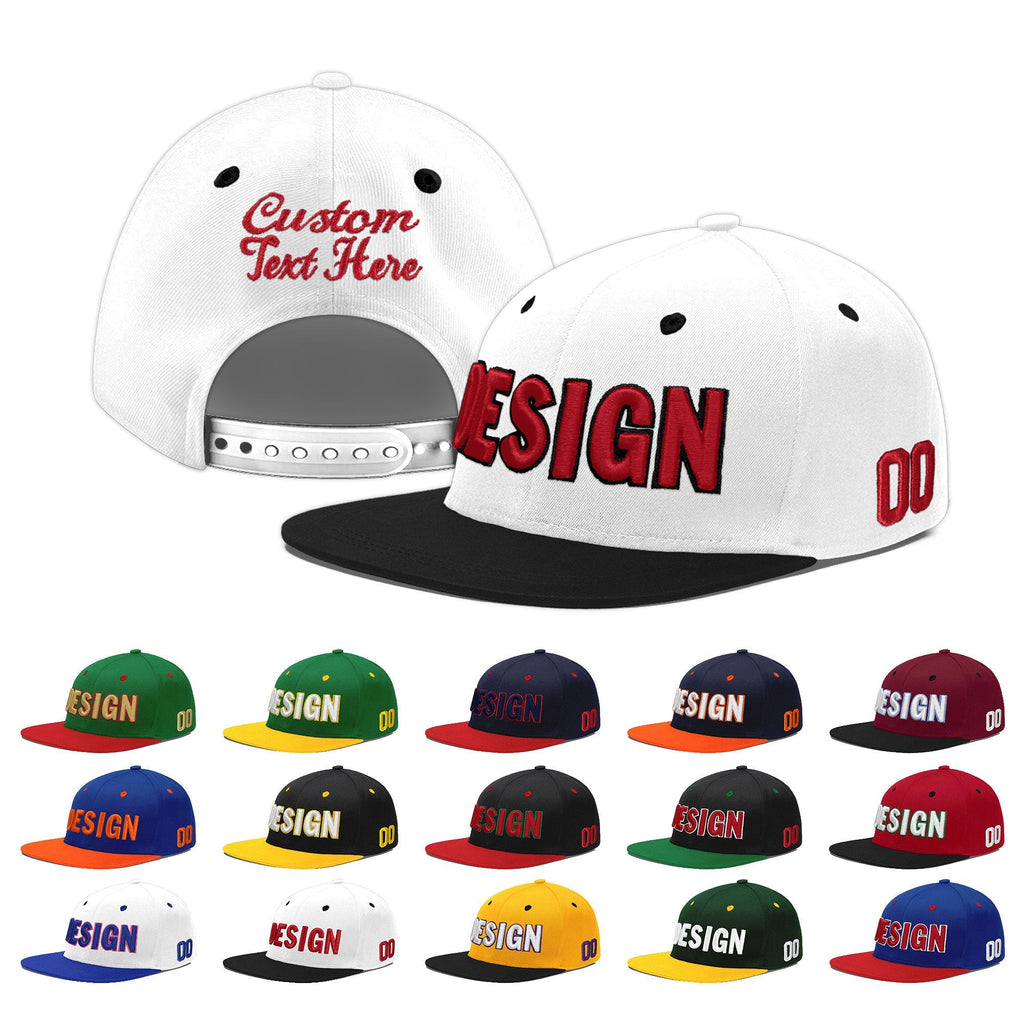 Custom White Black 3D Puff Embroidery Flat Embroidery Casual Sport Baseball Cap