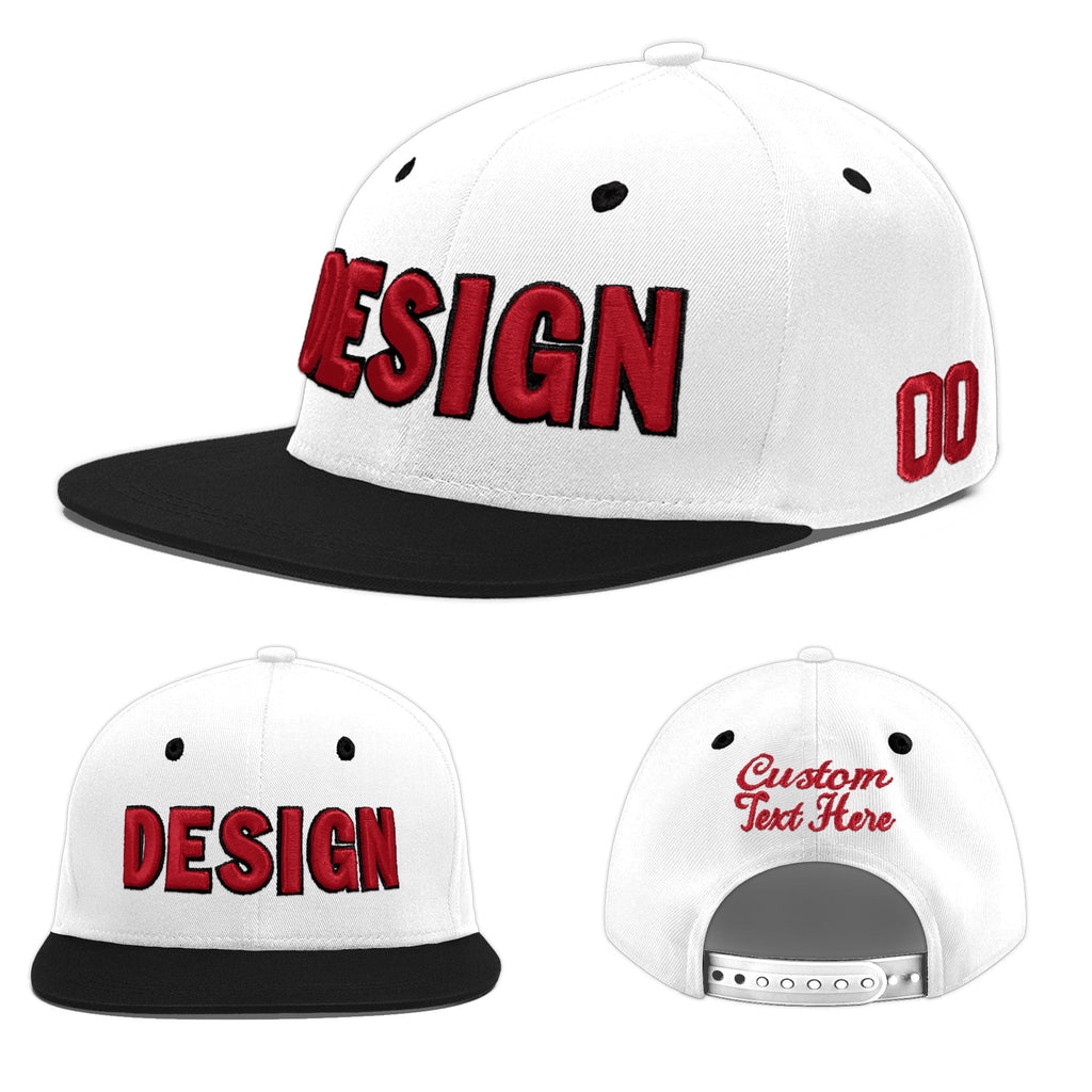 Custom White Black 3D Puff Embroidery Flat Embroidery Casual Sport Baseball Cap