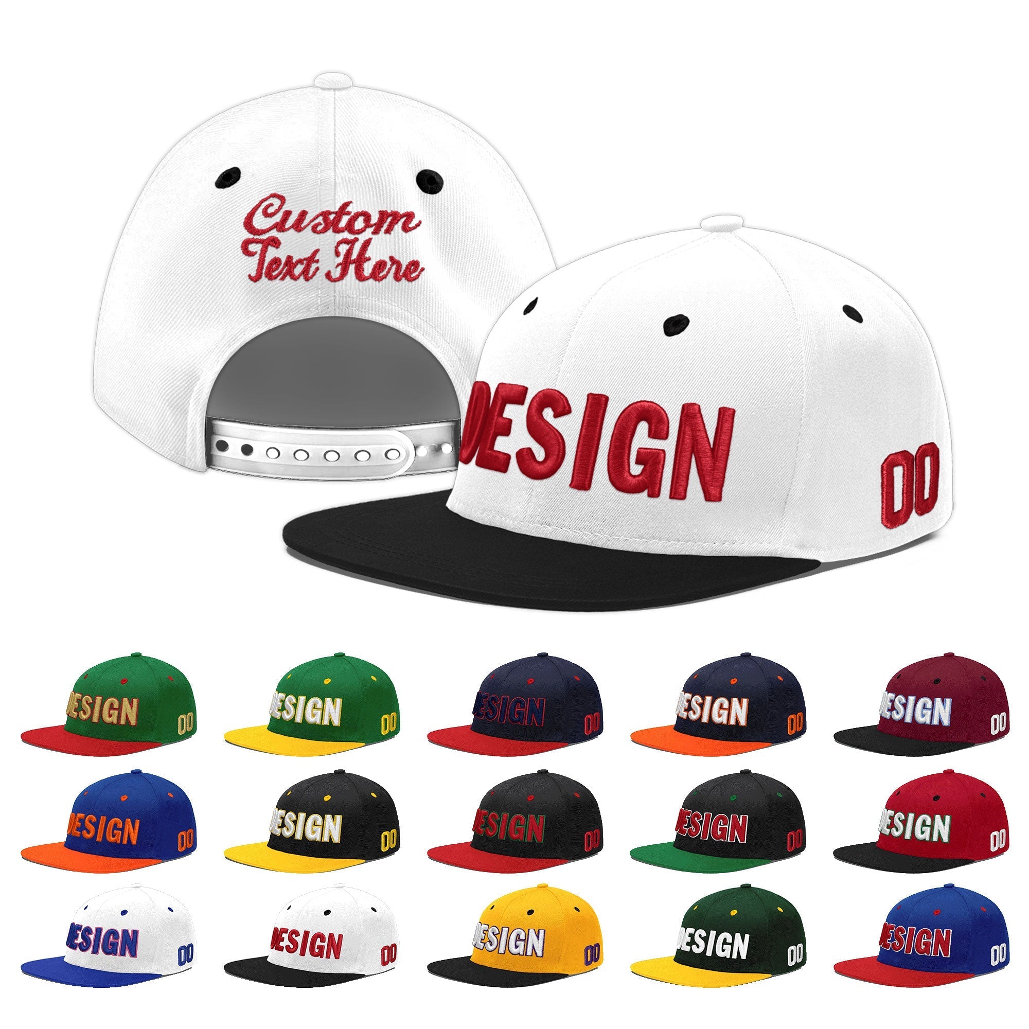 Custom White Black 3D Puff Embroidery Flat Embroidery Casual Sport Baseball Cap