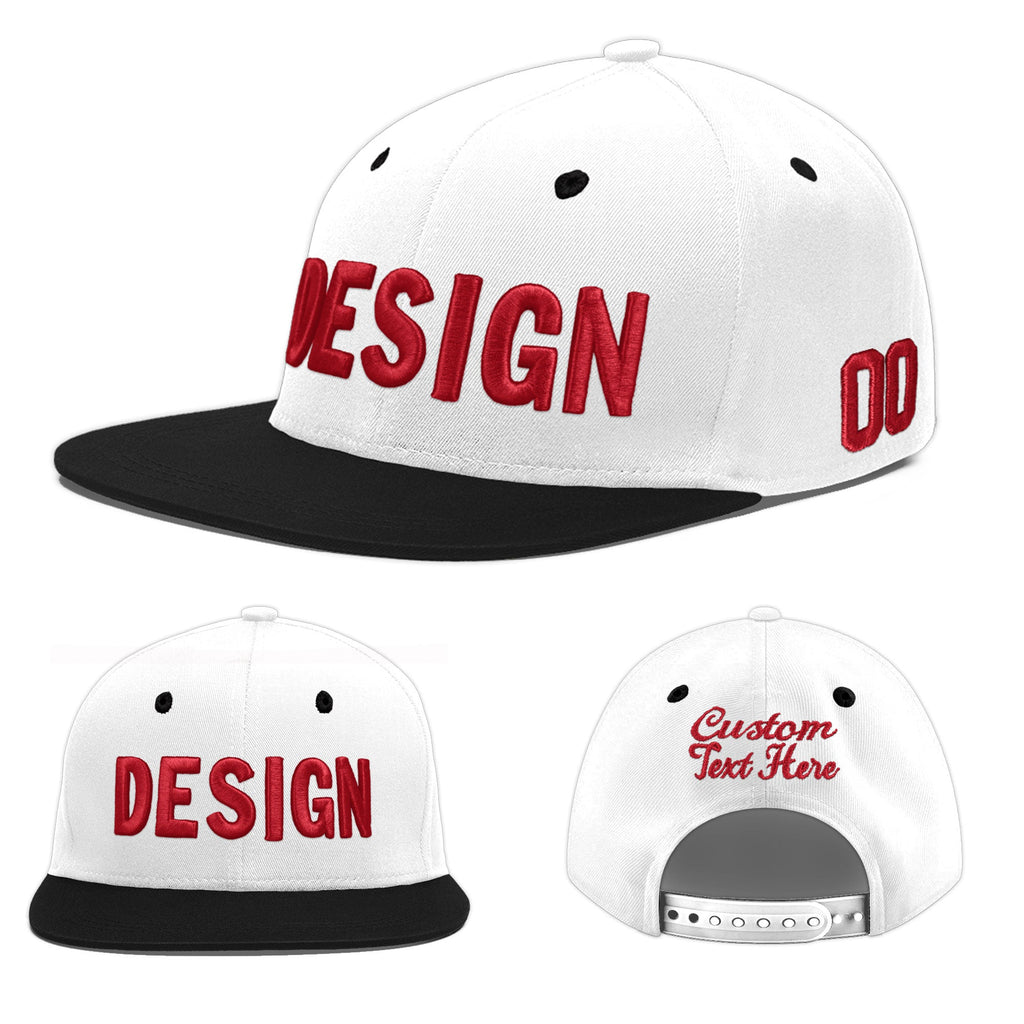 Custom White Black 3D Puff Embroidery Flat Embroidery Casual Sport Baseball Cap