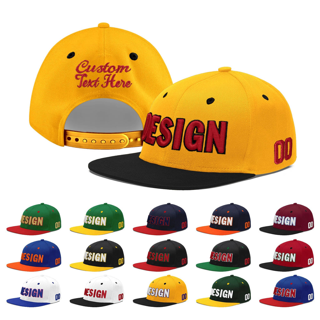 Custom Gold Black 3D Puff Embroidery Flat Embroidery Casual Sport Baseball Cap
