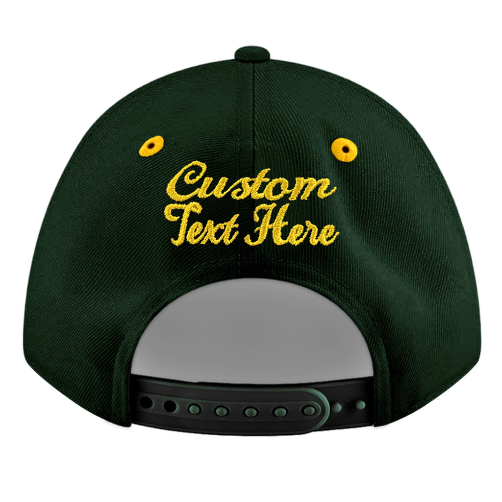 Custom Green Gold 3D Puff Embroidery Flat Embroidery Casual Sport Baseball Cap