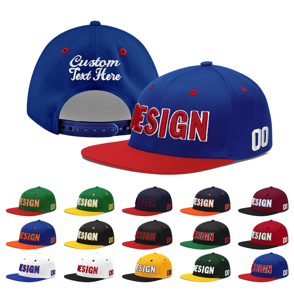 Custom Royal Blue Red 3D Puff Embroidery Flat Embroidery Casual Sport Baseball Cap