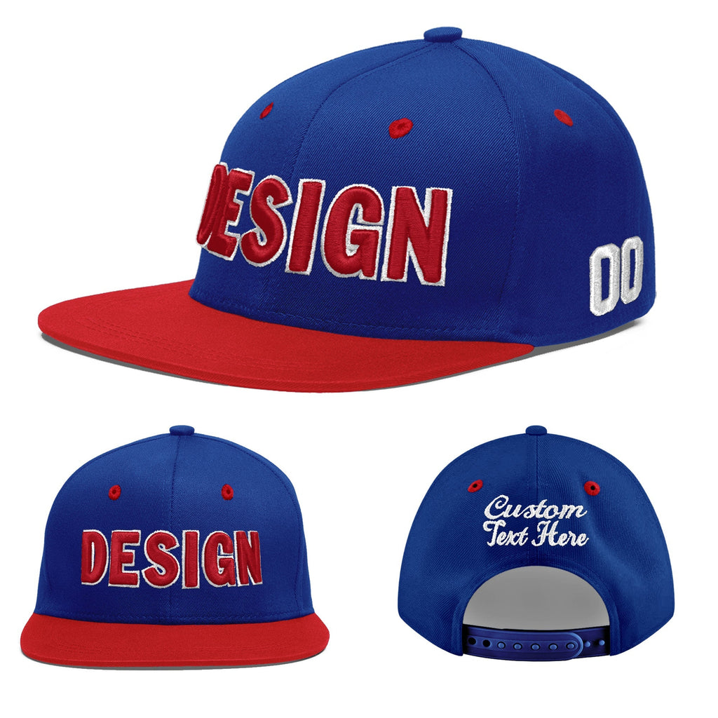 Custom Royal Blue Red 3D Puff Embroidery Flat Embroidery Casual Sport Baseball Cap