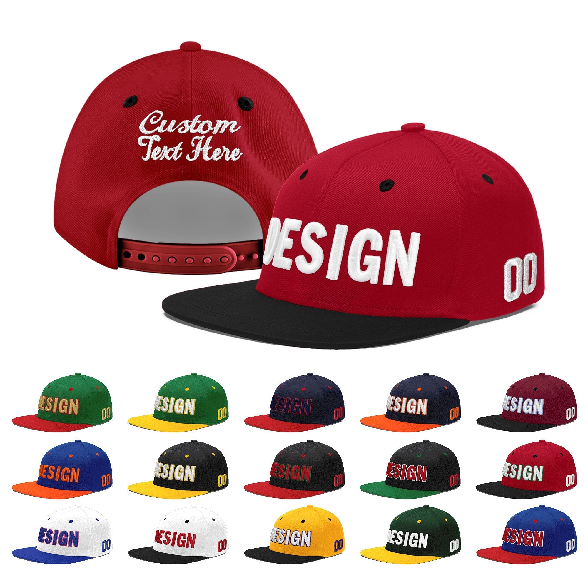 Custom Red Black 3D Puff Embroidery Flat Embroidery Casual Sport Baseball Cap