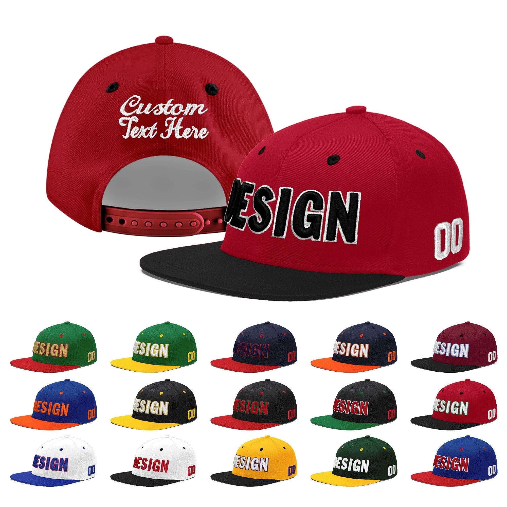 Custom Red Black 3D Puff Embroidery Flat Embroidery Casual Sport Baseball Cap