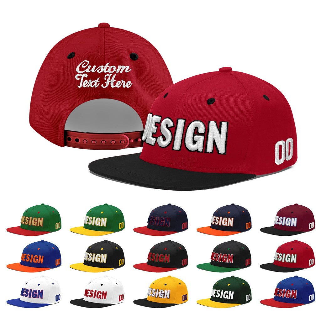 Custom Red Black 3D Puff Embroidery Flat Embroidery Casual Sport Baseball Cap