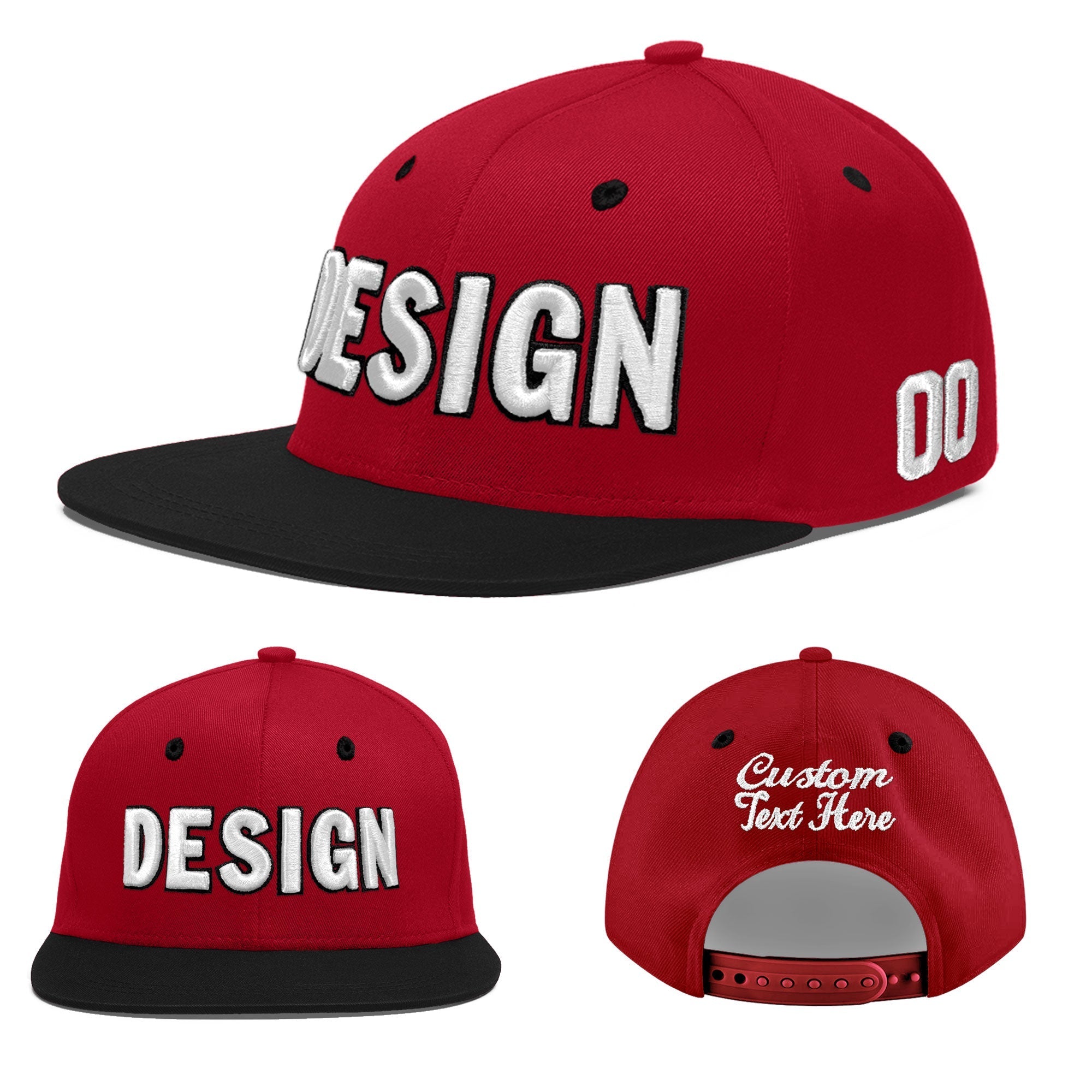 Custom Red Black 3D Puff Embroidery Flat Embroidery Casual Sport Baseball Cap