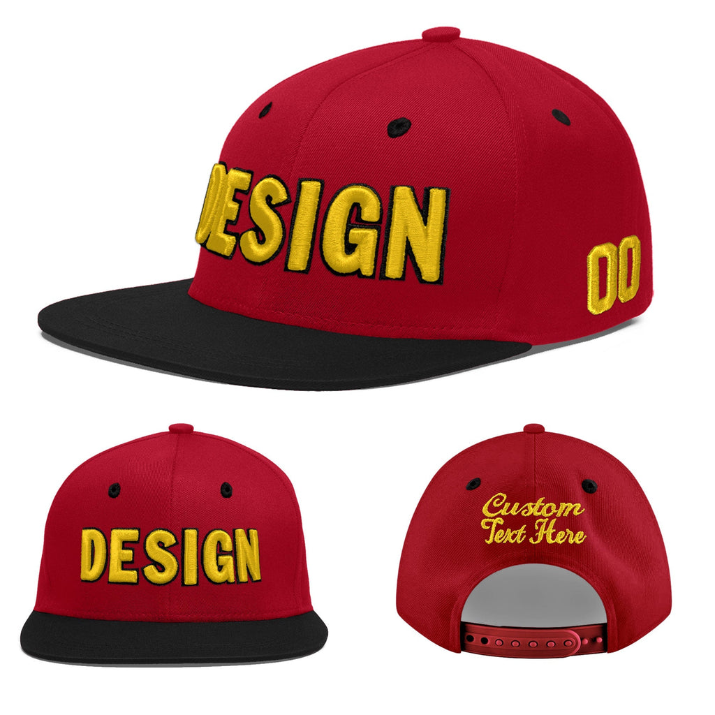 Custom Red Black 3D Puff Embroidery Flat Embroidery Casual Sport Baseball Cap