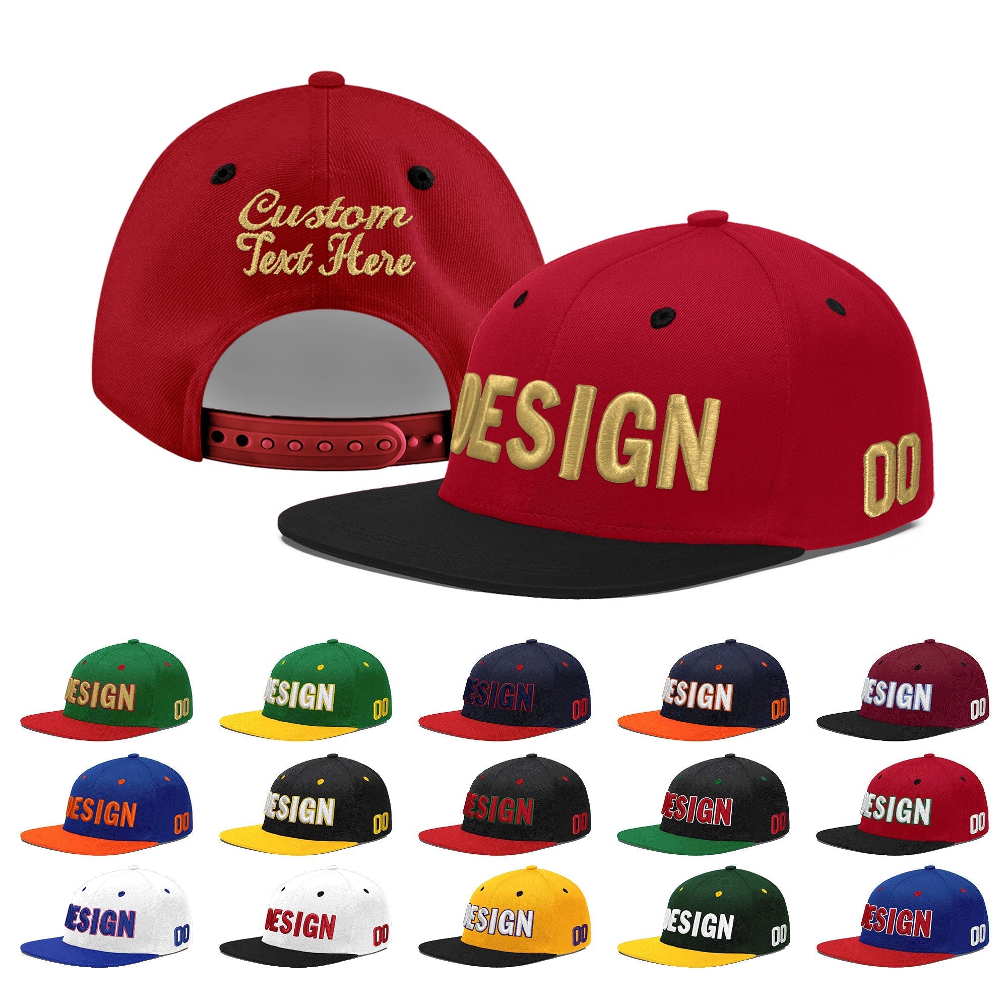 Custom Red Black 3D Puff Embroidery Flat Embroidery Casual Sport Baseball Cap