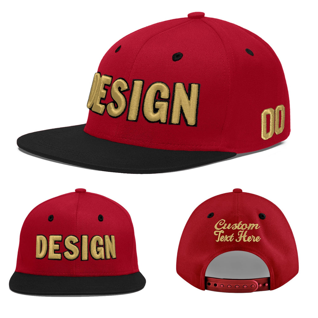 Custom Red Black 3D Puff Embroidery Flat Embroidery Casual Sport Baseball Cap