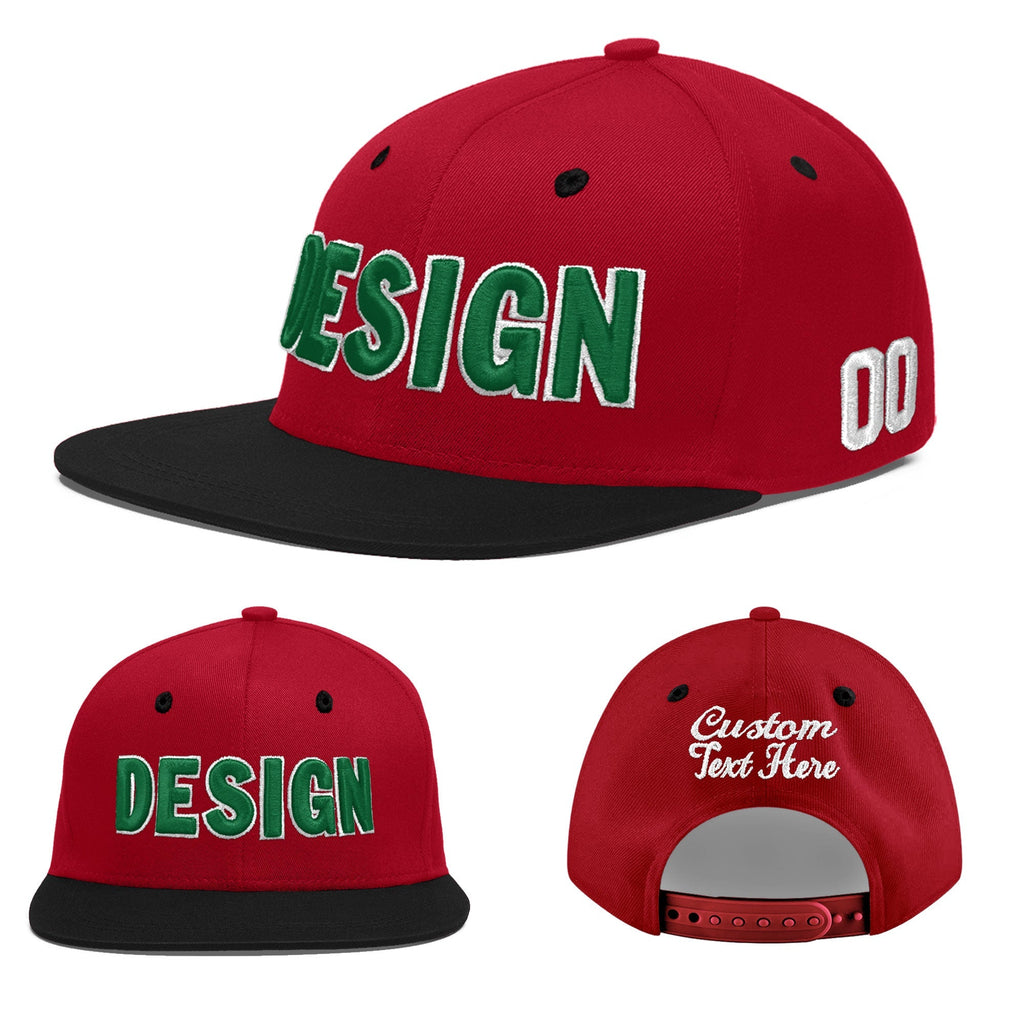 Custom Red Black 3D Puff Embroidery Flat Embroidery Casual Sport Baseball Cap