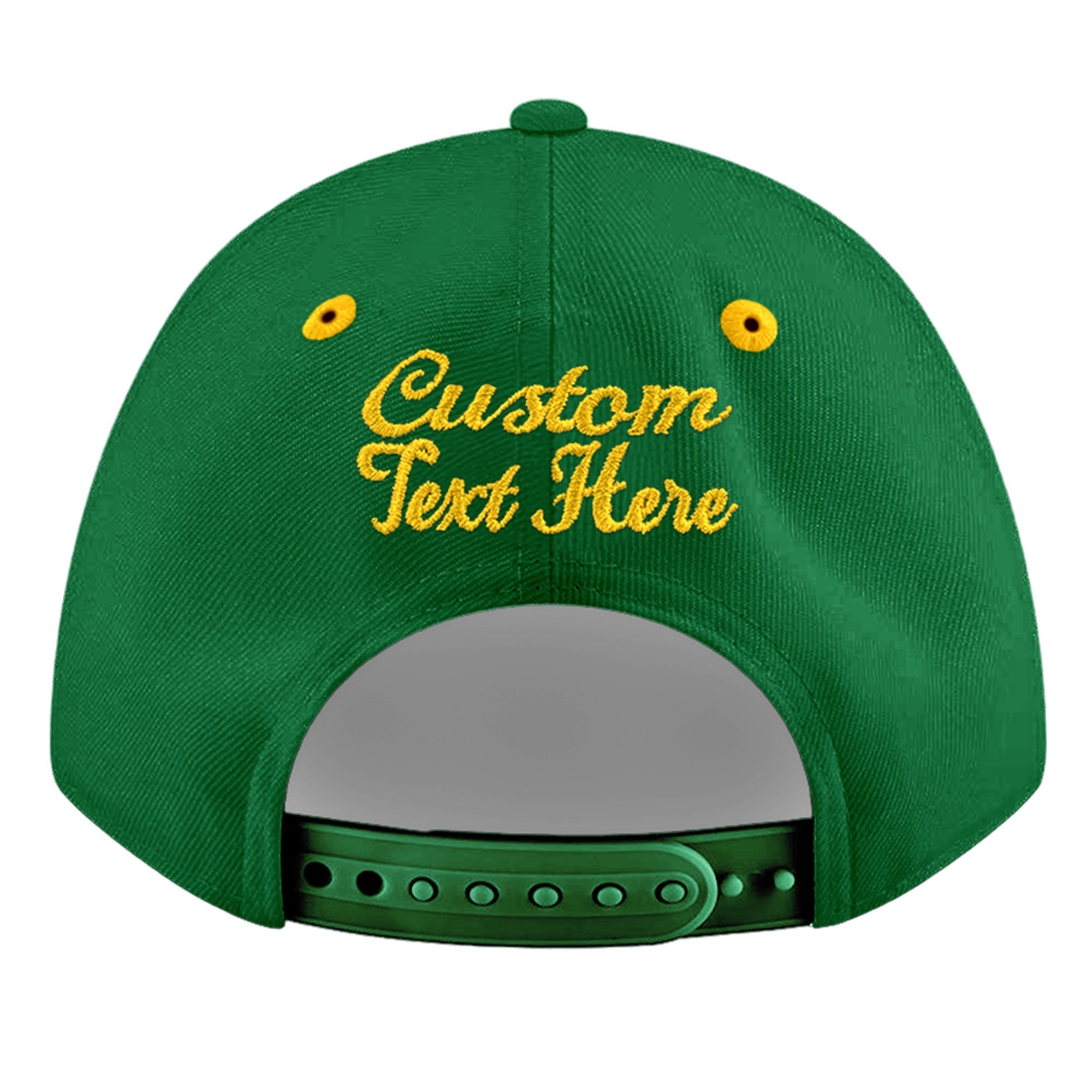 Custom Kelly Green Gold 3D Puff Embroidery Flat Embroidery Casual Sport Baseball Cap