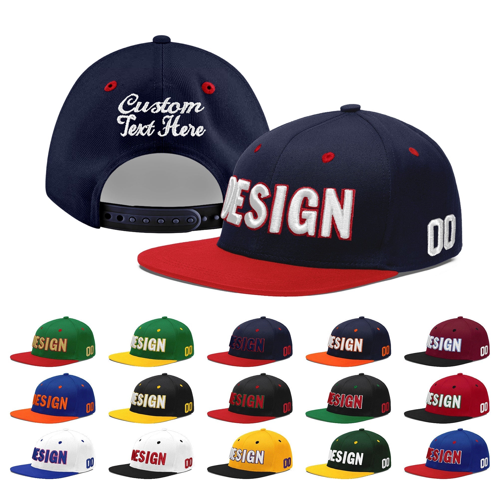 Custom Navy Red 3D Puff Embroidery Flat Embroidery Casual Sport Baseball Cap