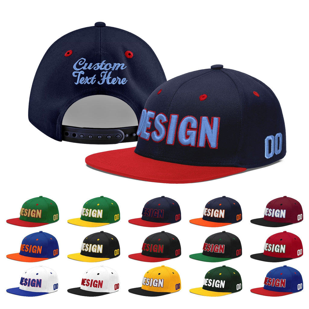 Custom Navy Red 3D Puff Embroidery Flat Embroidery Casual Sport Baseball Cap