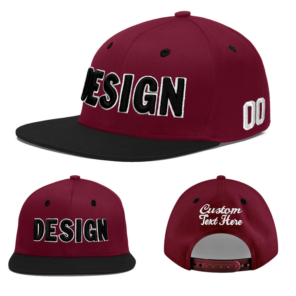 Custom Crimson Black White Orange 3D Puff Embroidery Flat Embroidery Casual Sport Baseball Cap