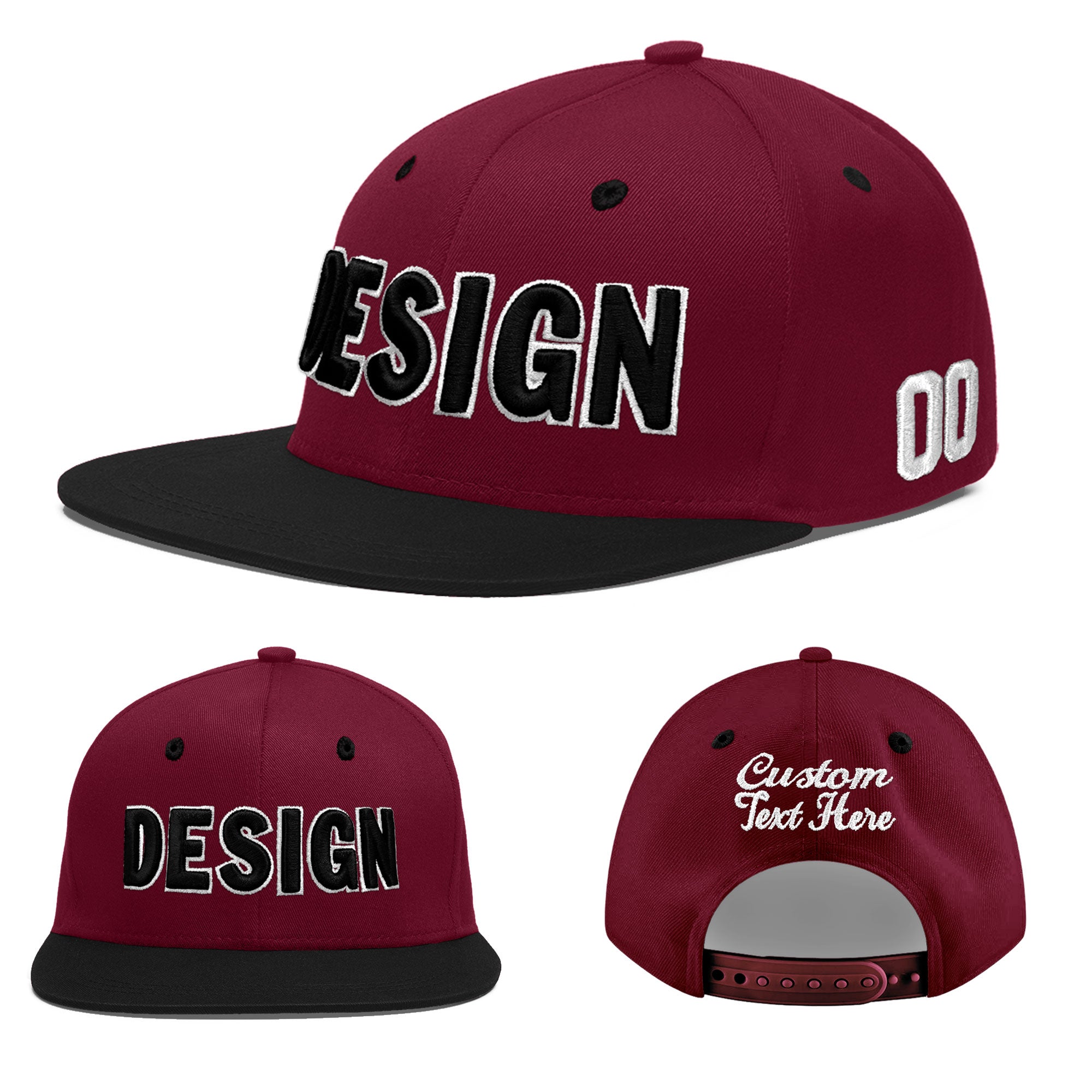 Custom Crimson Black White Orange 3D Puff Embroidery Flat Embroidery Casual Sport Baseball Cap