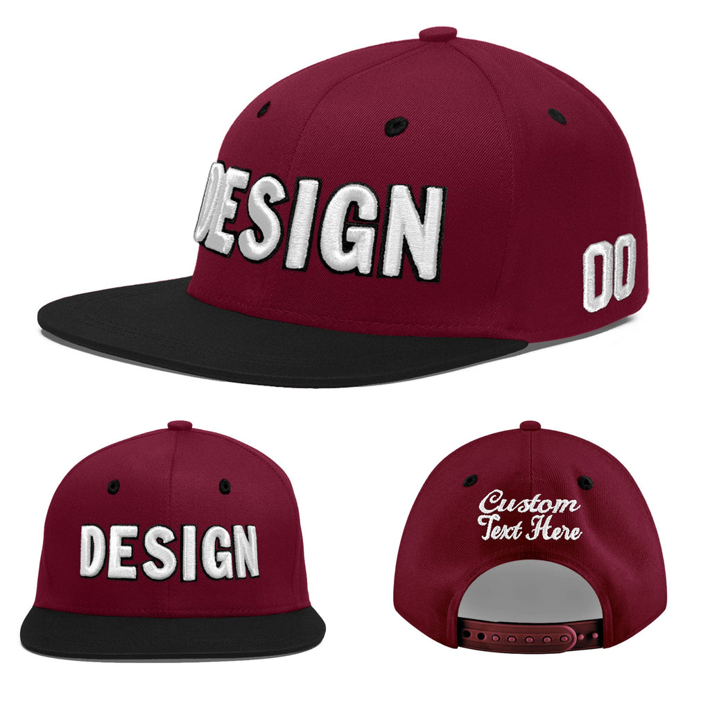 Custom Crimson Black White Orange 3D Puff Embroidery Flat Embroidery Casual Sport Baseball Cap