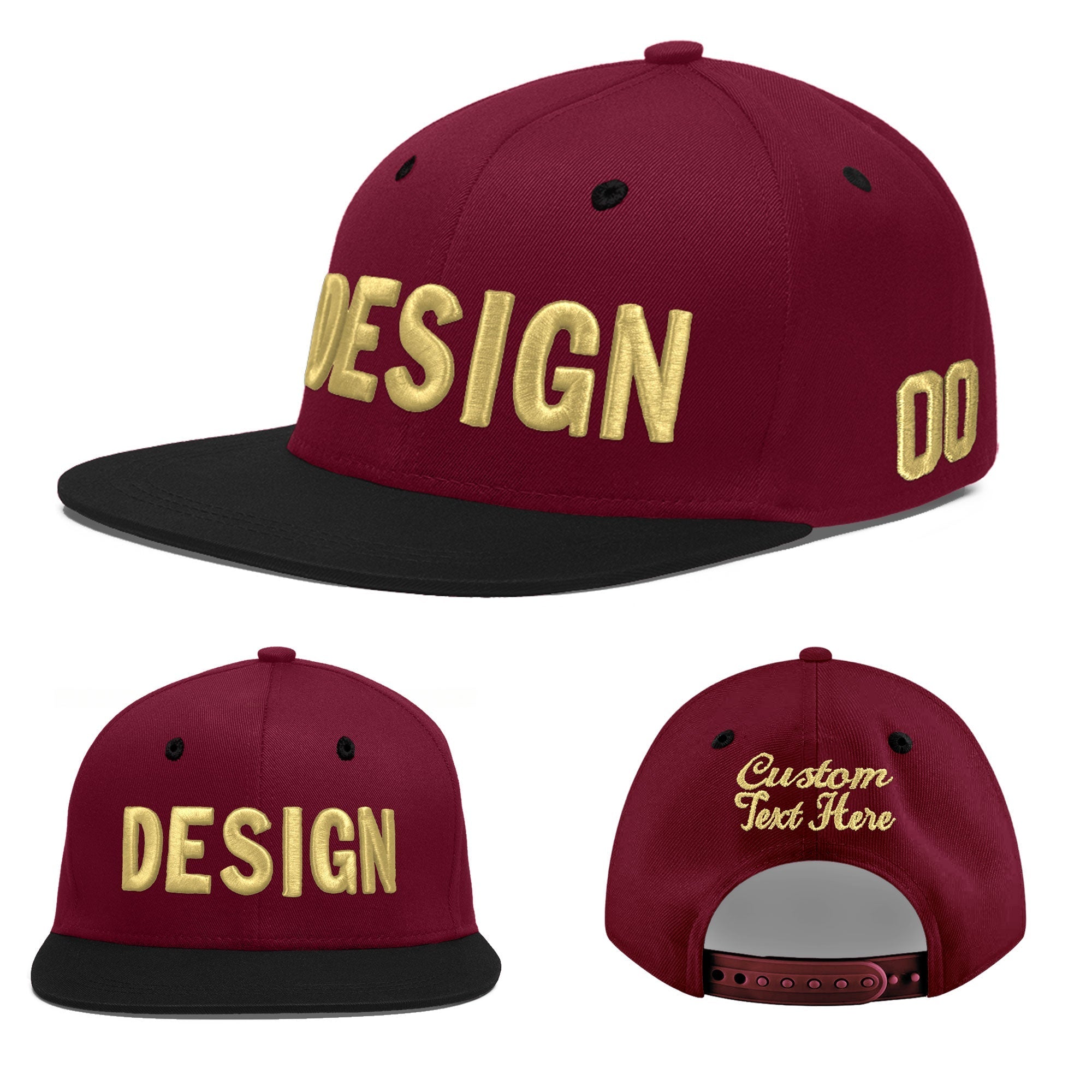 Custom Crimson Black White Orange 3D Puff Embroidery Flat Embroidery Casual Sport Baseball Cap