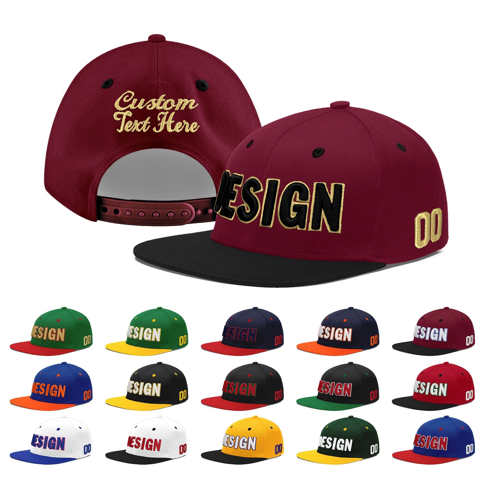 Custom Crimson Black White Orange 3D Puff Embroidery Flat Embroidery Casual Sport Baseball Cap