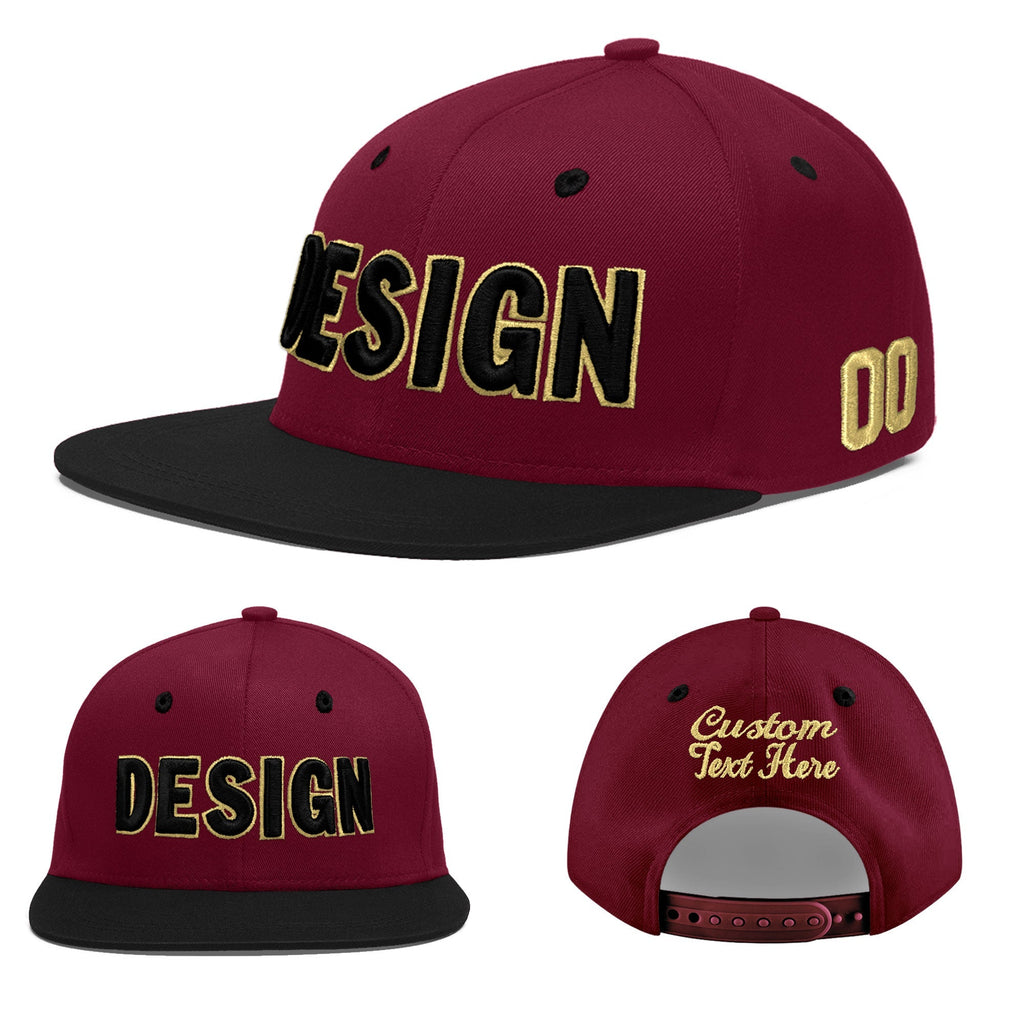 Custom Crimson Black White Orange 3D Puff Embroidery Flat Embroidery Casual Sport Baseball Cap