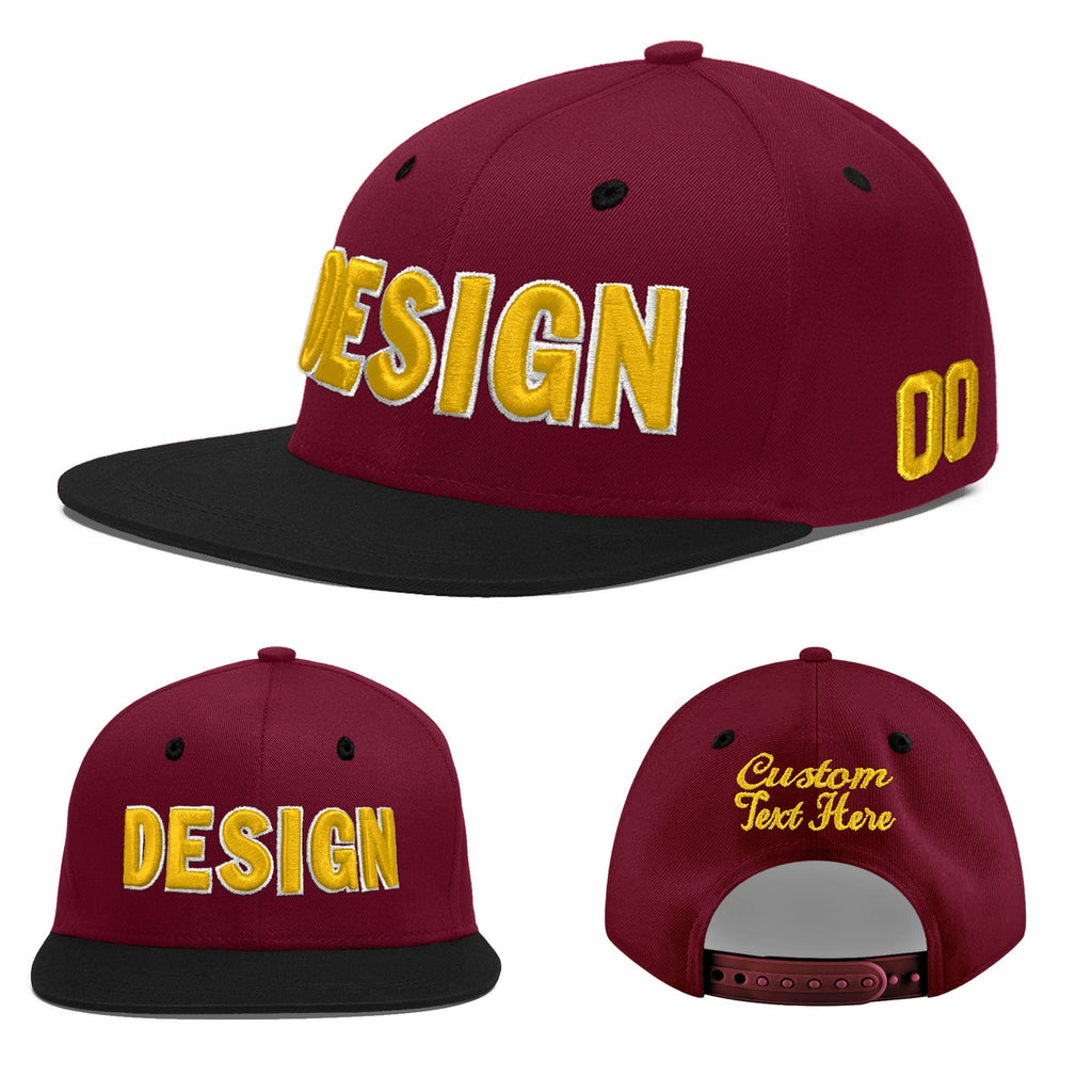 Custom Crimson Black 3D Puff Embroidery Flat Embroidery Casual Sport Baseball Cap