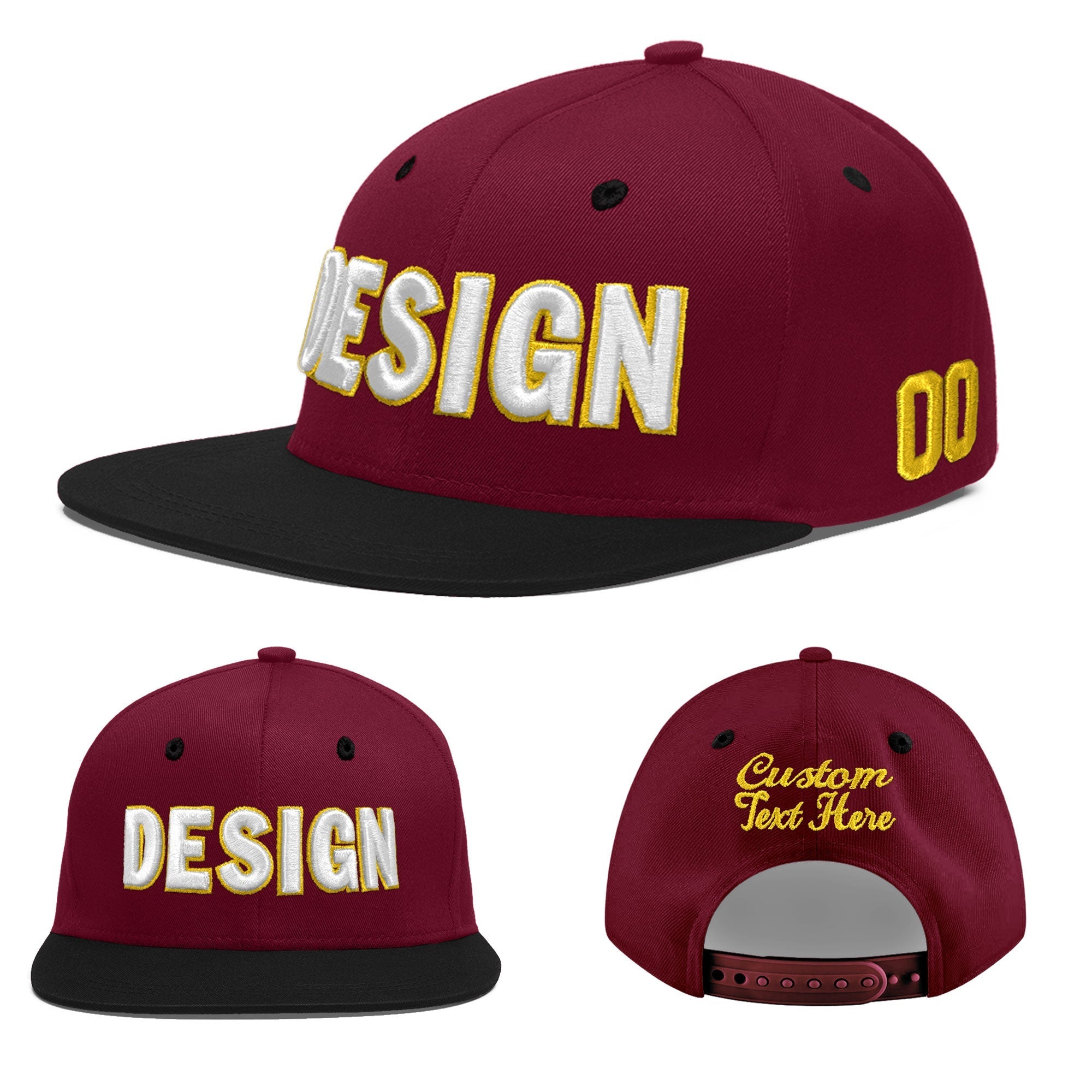 Custom Crimson Black 3D Puff Embroidery Flat Embroidery Casual Sport Baseball Cap