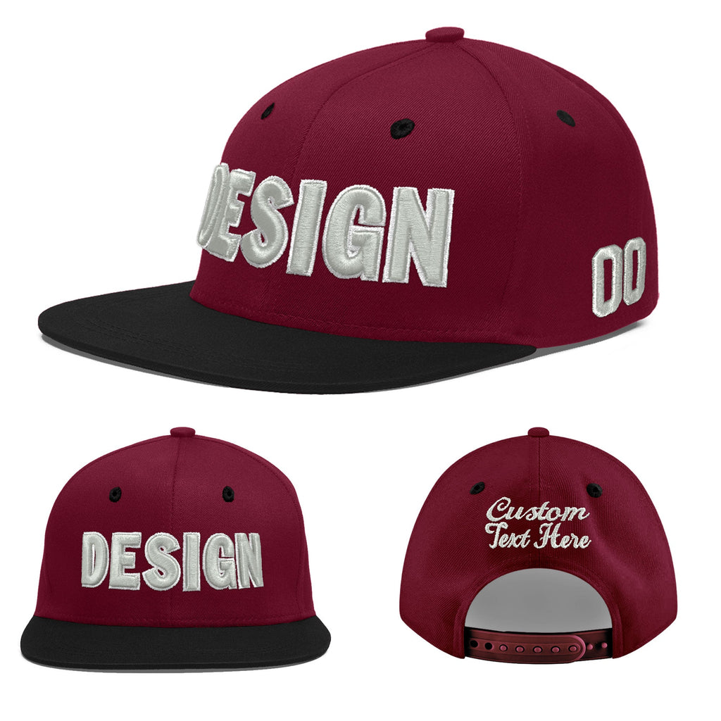 Custom Crimson Black 3D Puff Embroidery Flat Embroidery Casual Sport Baseball Cap
