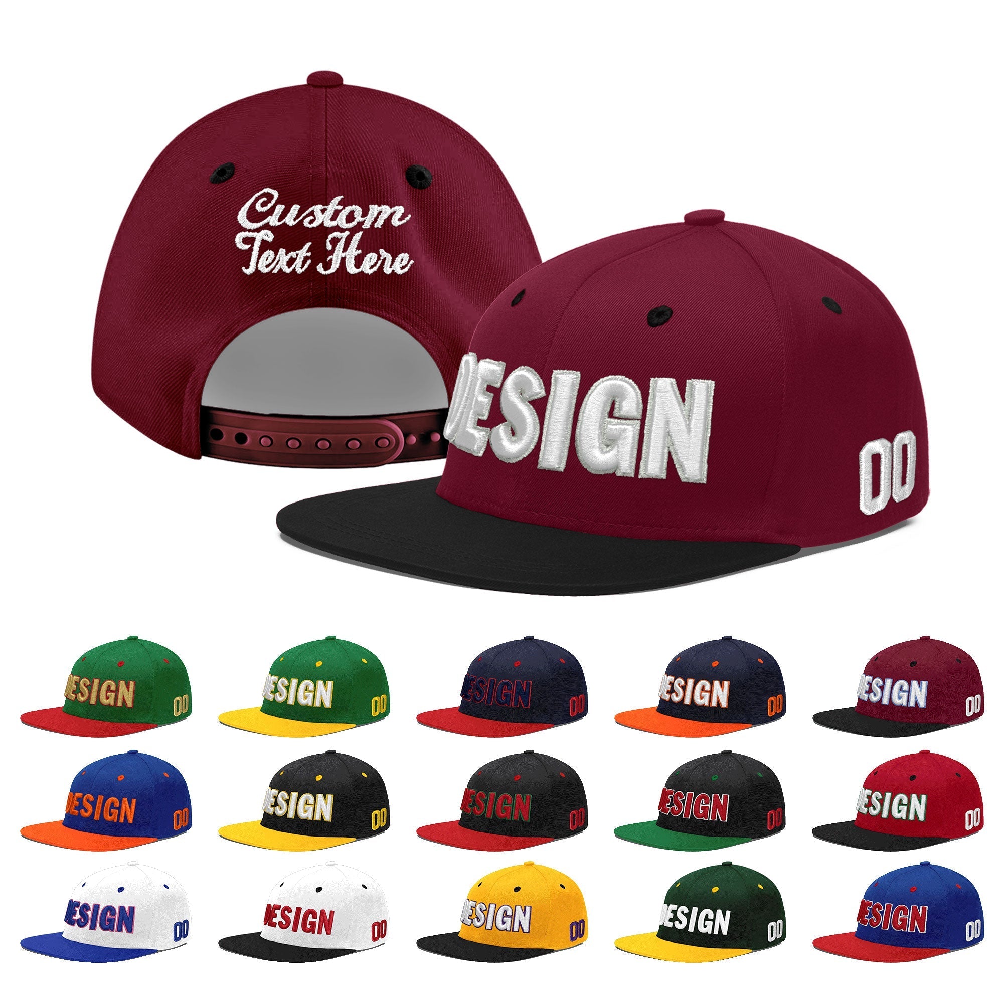 Custom Crimson Black 3D Puff Embroidery Flat Embroidery Casual Sport Baseball Cap