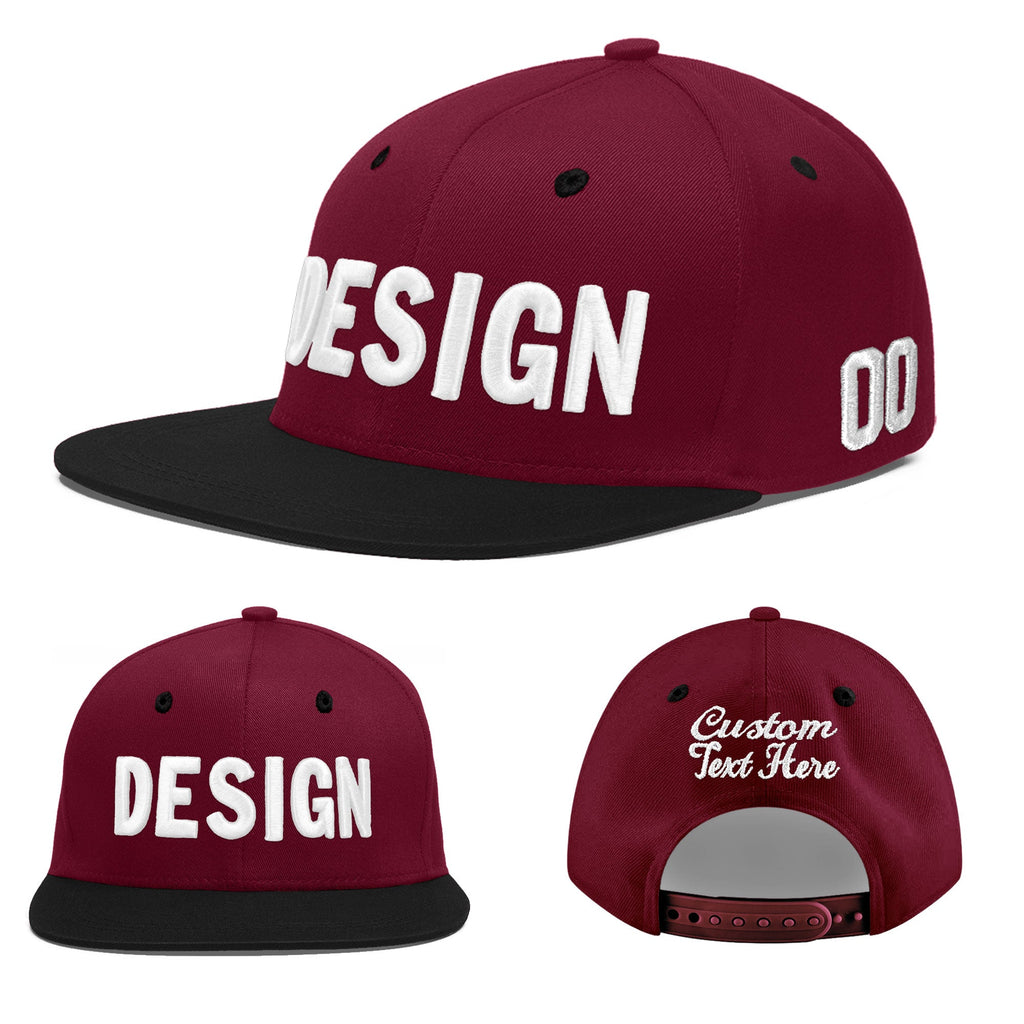 Custom Crimson Black 3D Puff Embroidery Flat Embroidery Casual Sport Baseball Cap