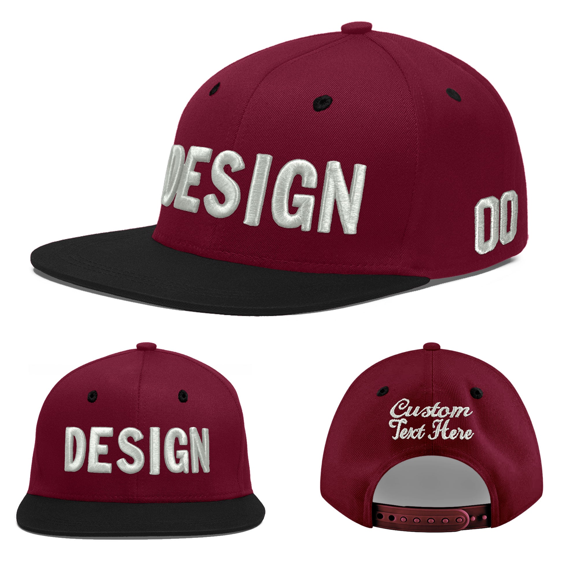 Custom Crimson Black 3D Puff Embroidery Flat Embroidery Casual Sport Baseball Cap