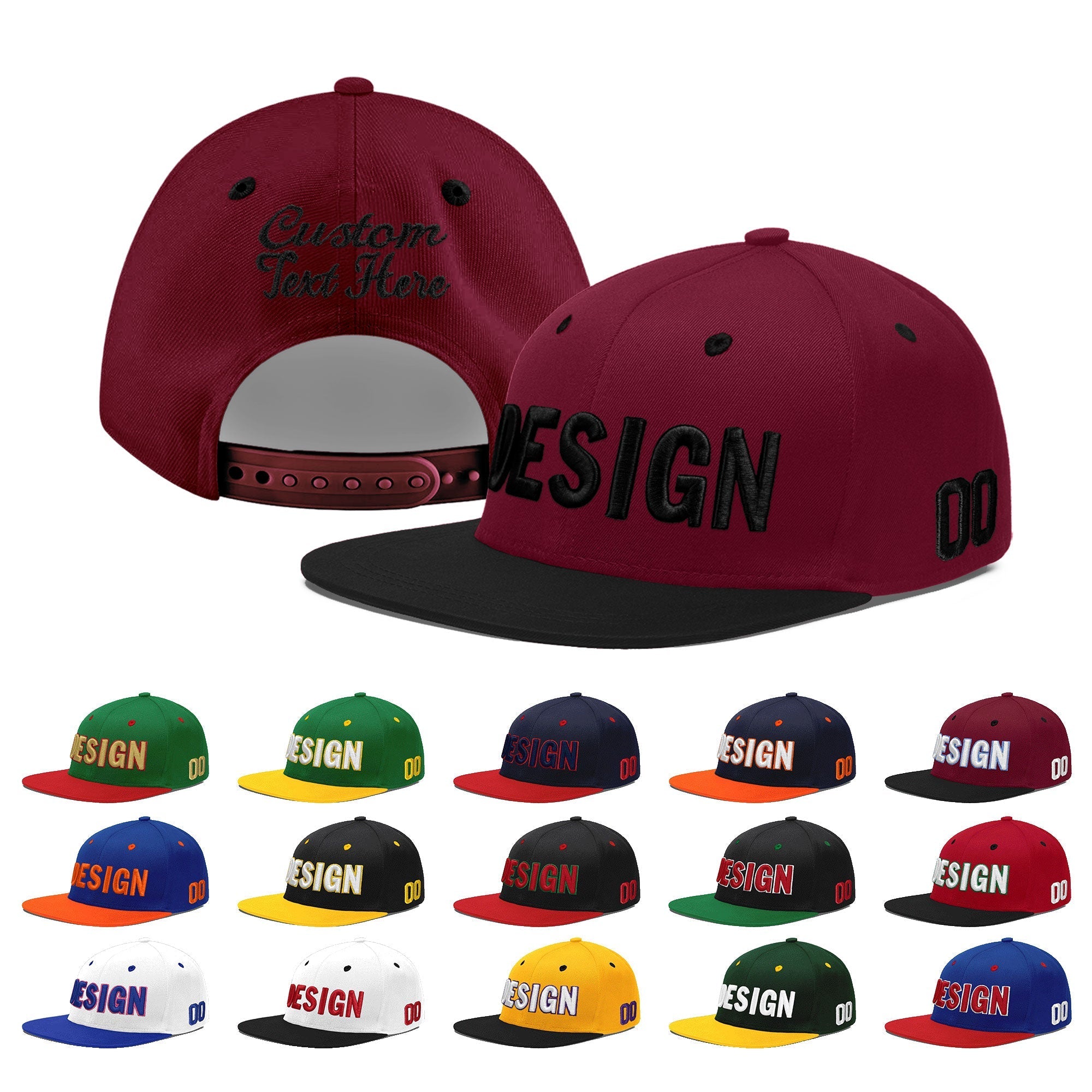 Custom Crimson Black 3D Puff Embroidery Flat Embroidery Casual Sport Baseball Cap