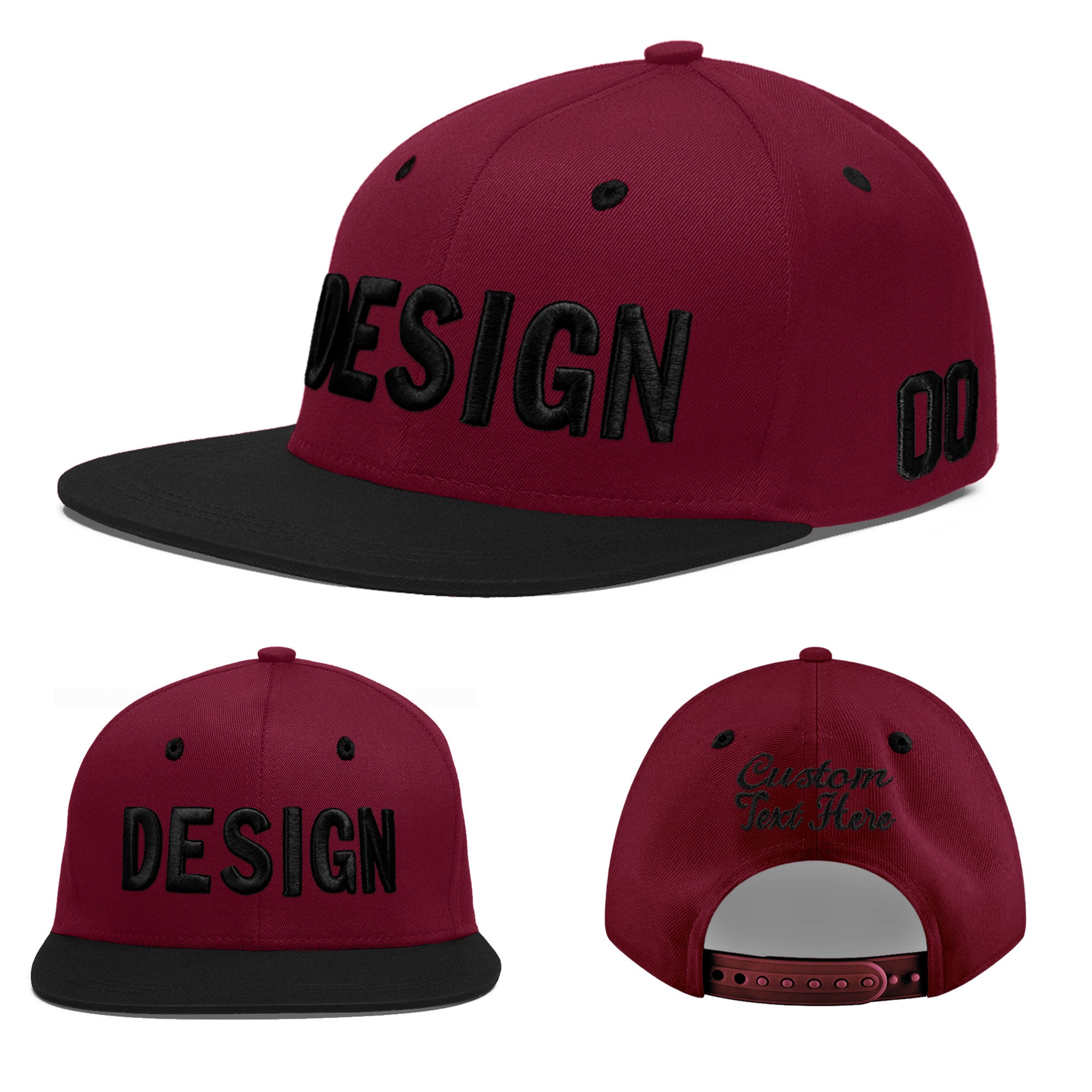 Custom Crimson Black 3D Puff Embroidery Flat Embroidery Casual Sport Baseball Cap