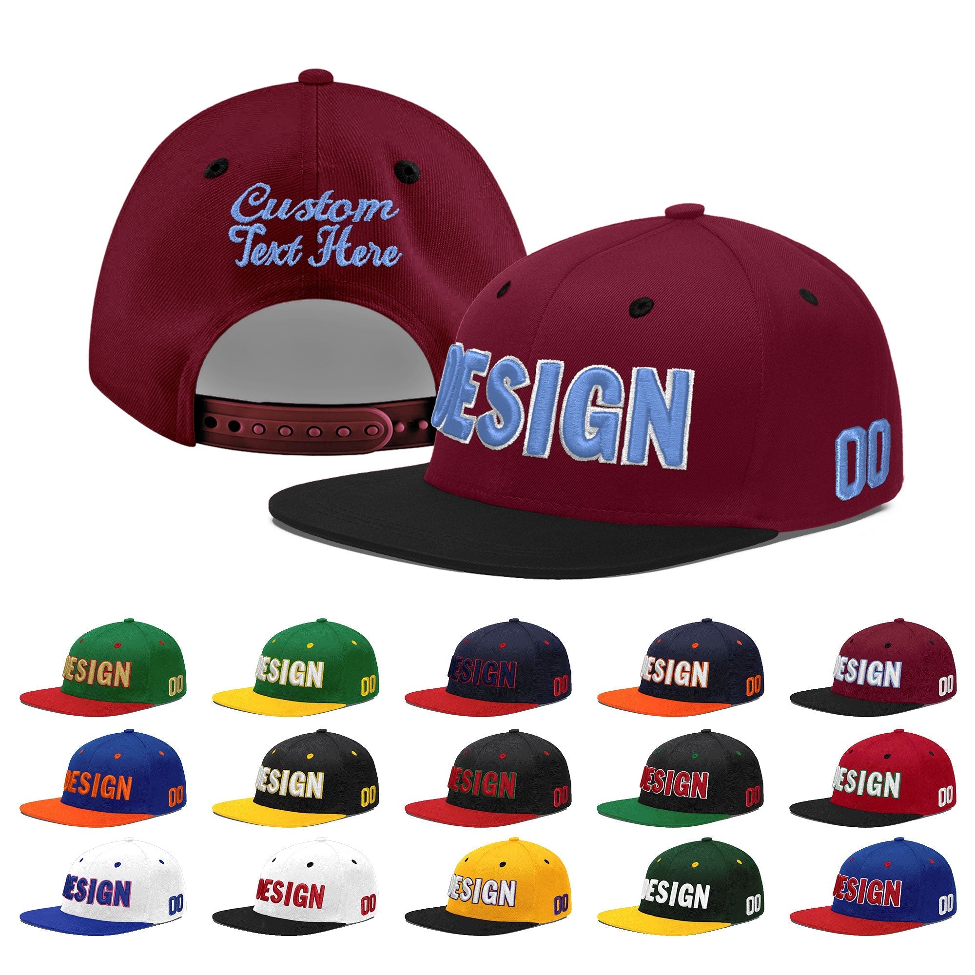 Custom Crimson Black 3D Puff Embroidery Flat Embroidery Casual Sport Baseball Cap