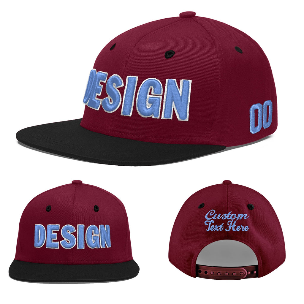 Custom Crimson Black 3D Puff Embroidery Flat Embroidery Casual Sport Baseball Cap