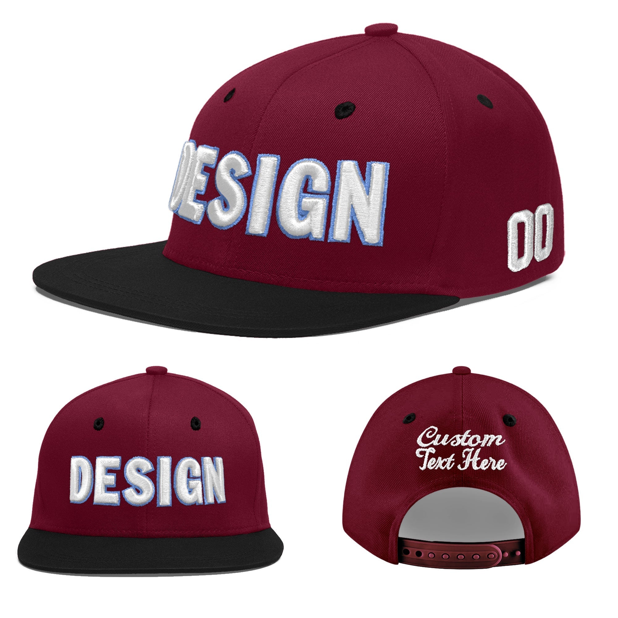 Custom Crimson Black 3D Puff Embroidery Flat Embroidery Casual Sport Baseball Cap
