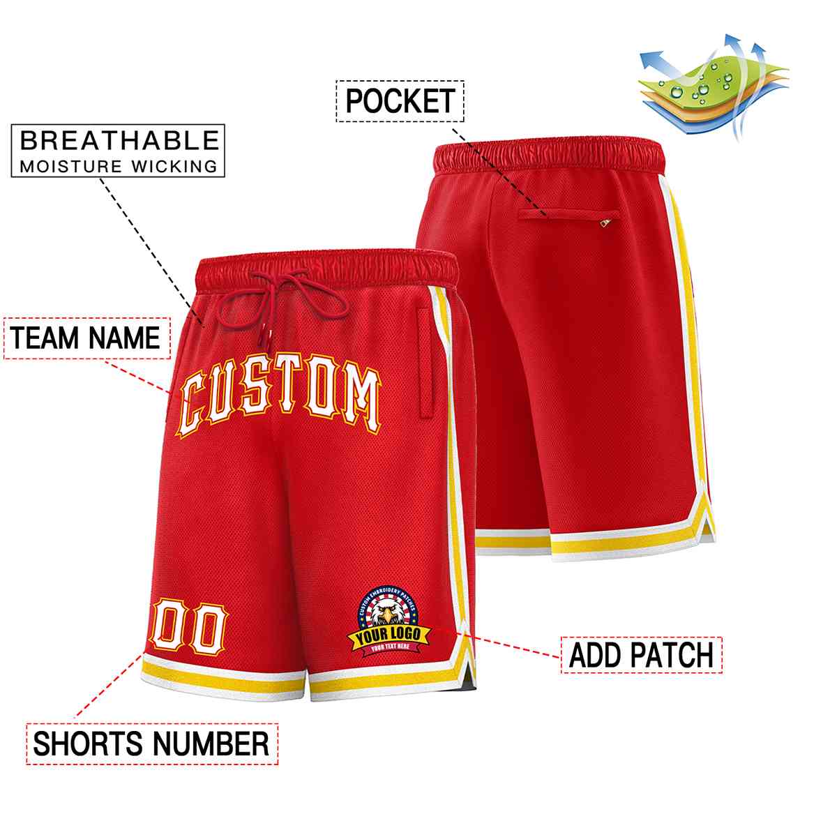 Custom Red White-Gold Classic Style Basketball Mesh Shorts Secondary image
