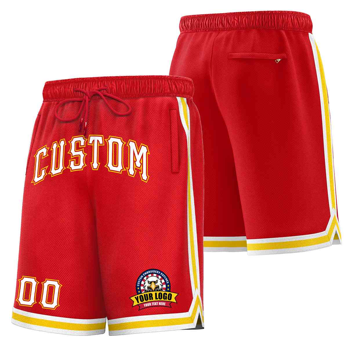 Custom Red White-Gold Classic Style Basketball Mesh Shorts Main image