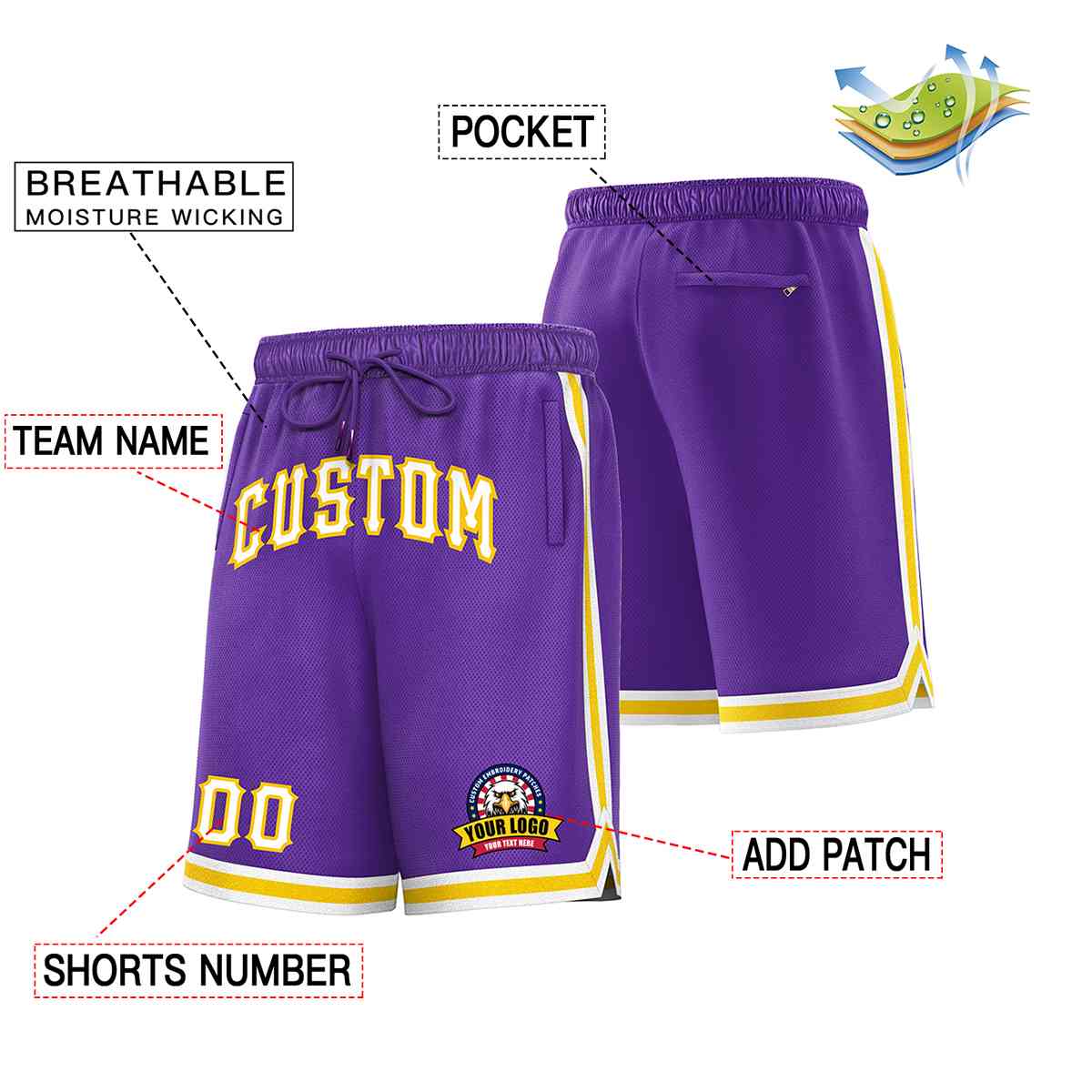 Custom Purple White-Gold Classic Style Basketball Mesh Shorts Secondary image