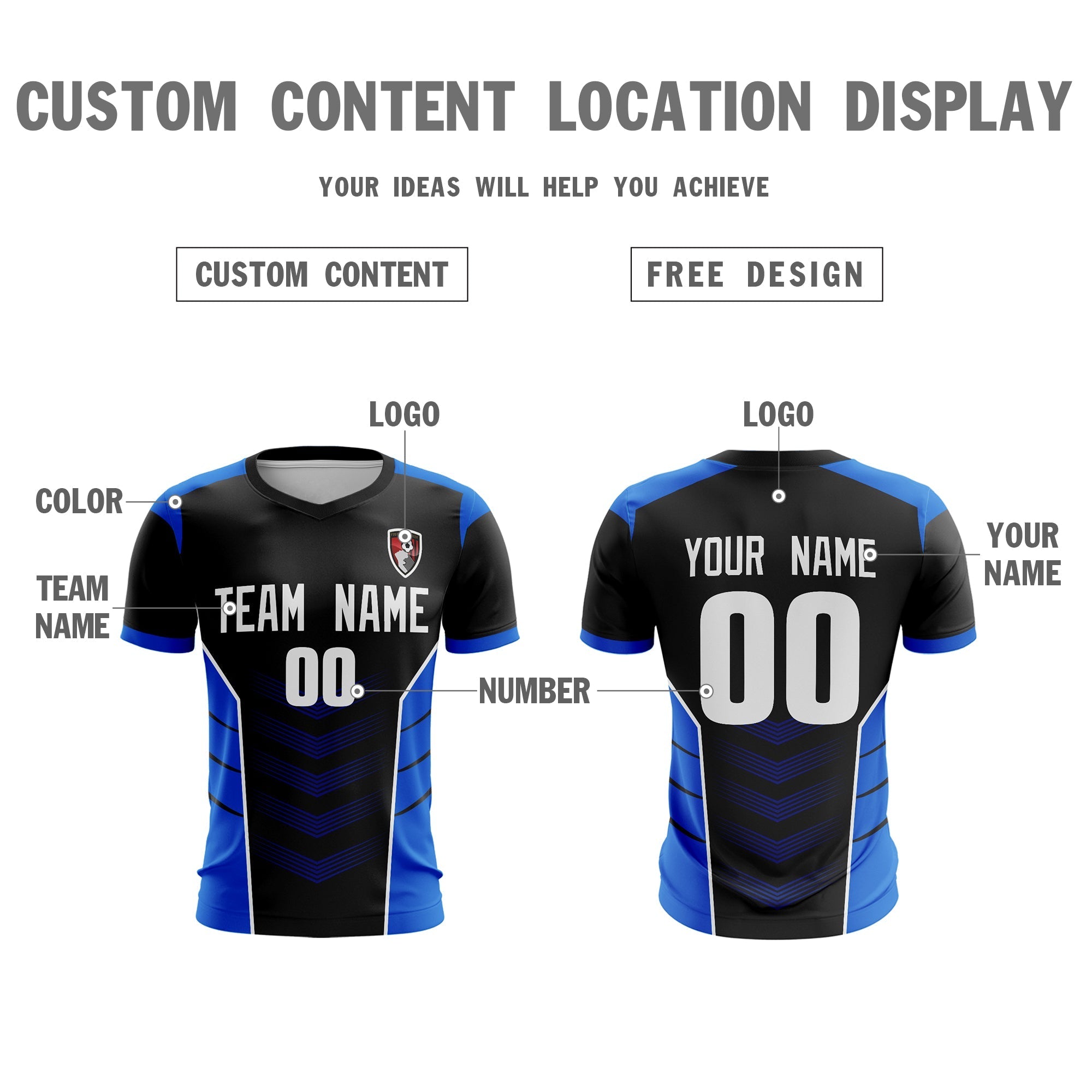 Custom Black Blue-White Sport Soccer Tops Jersey Secondary image