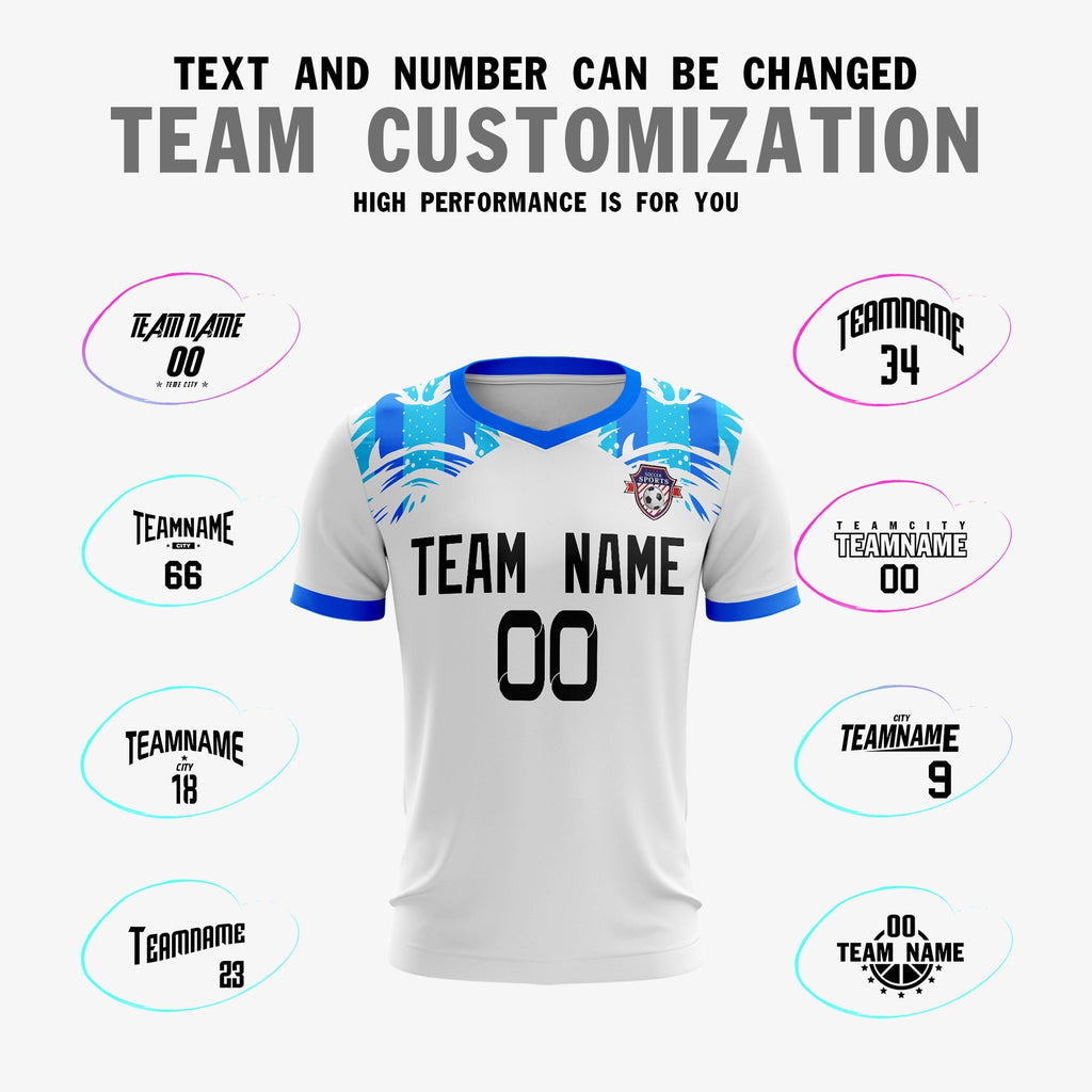 Custom White Blue Sport Soccer Tops Jersey